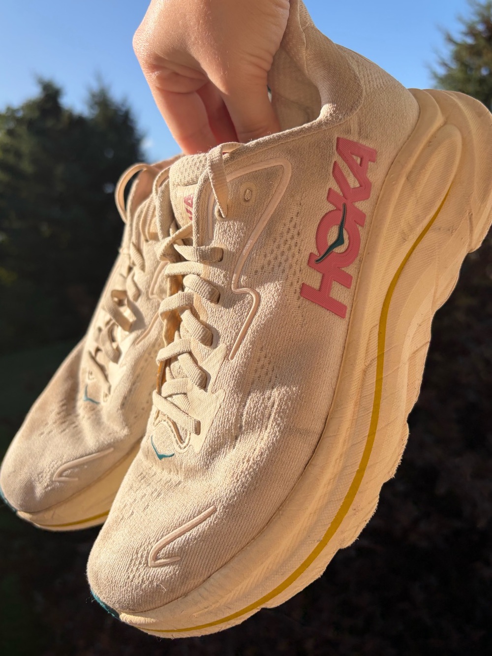 Hoka Clifton 10 sneakers in birch/alabaster cream athletic tennis shoes 7.5